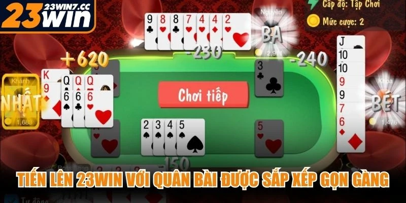 Tiến Lên 23WIN với quân bài được sắp xếp gọn gàng, màu sắc hài hòa
