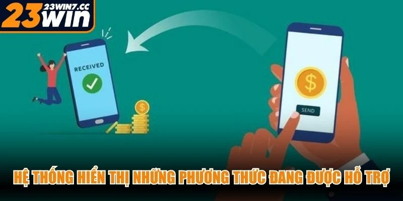 Hệ thống hiển thị những phương thức đang được hỗ trợ